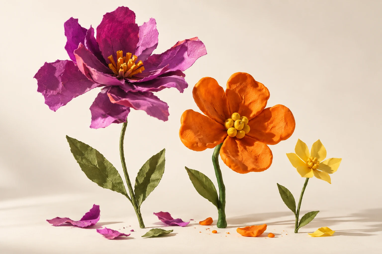 Illustrative handmade paper and clay garden